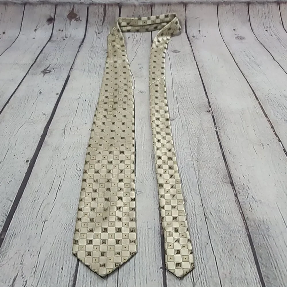 Retro Tan Neutral  Geometric Artsy Square Print Tie